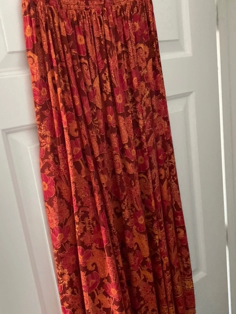 NWT Angie skirt orange yellow rust multi color print - smocked waist - M boho - Picture 3 of 10